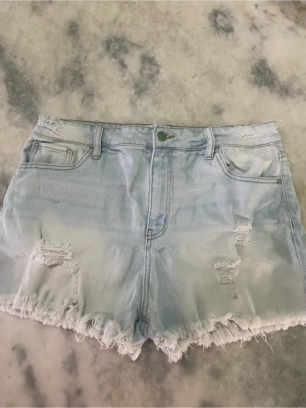 Tinseltown Light Blue Distressed Denim Shorts
